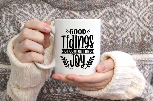 GOOD TIDINGS OF COMFORT AND JOY 15oz Mug, Christmas mug