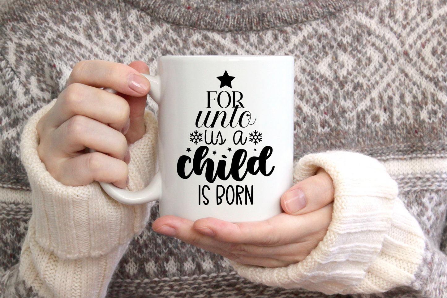 UNTO US A CHILD IS BORN 15oz White Mug, Christmas mug