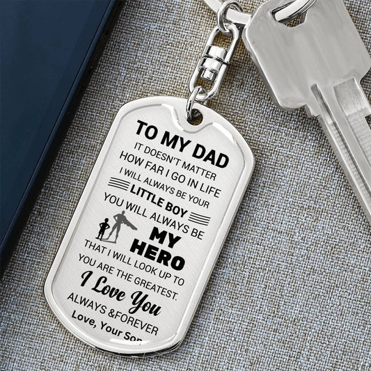 To My Dad | From Son | Always Be My Hero | Custom Engraving | Dog Tag Keychain