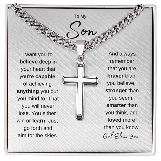 To My Son | Artisan Cross Necklace on Cuban Chain