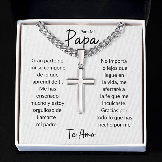Para Mi Papa | Artisan Cross Necklace on Cuban Chain