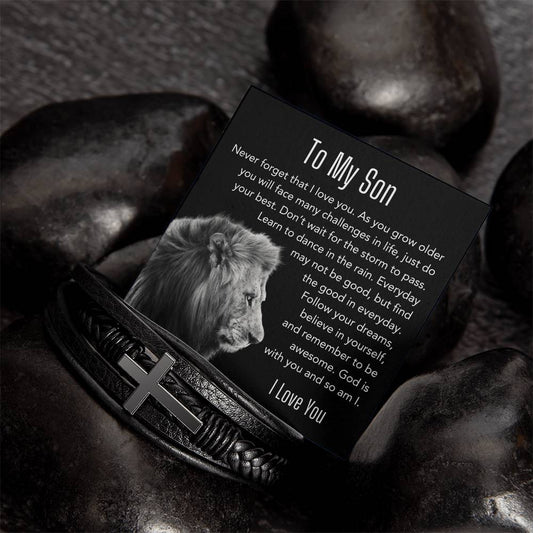 To My Son | Cross Leather Layered Bracelet