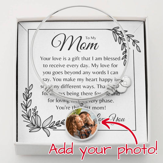 To My Mom | Personalized Circle Photo | Luxury Bangle Bracelet