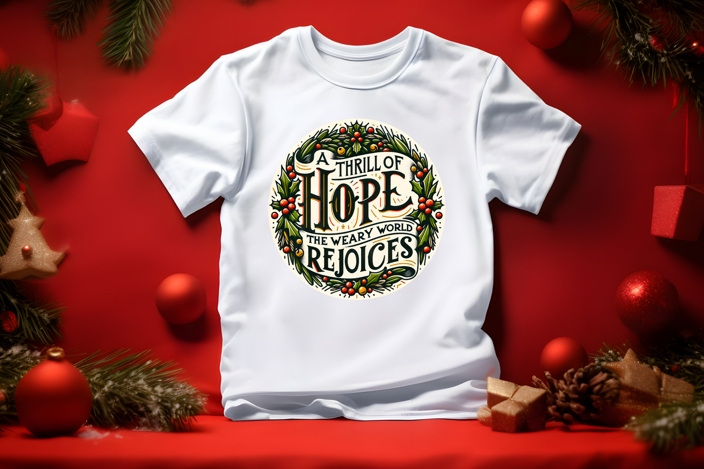 A Thrill Of Hope The Weary World Rejoices Christmas T-Shirt