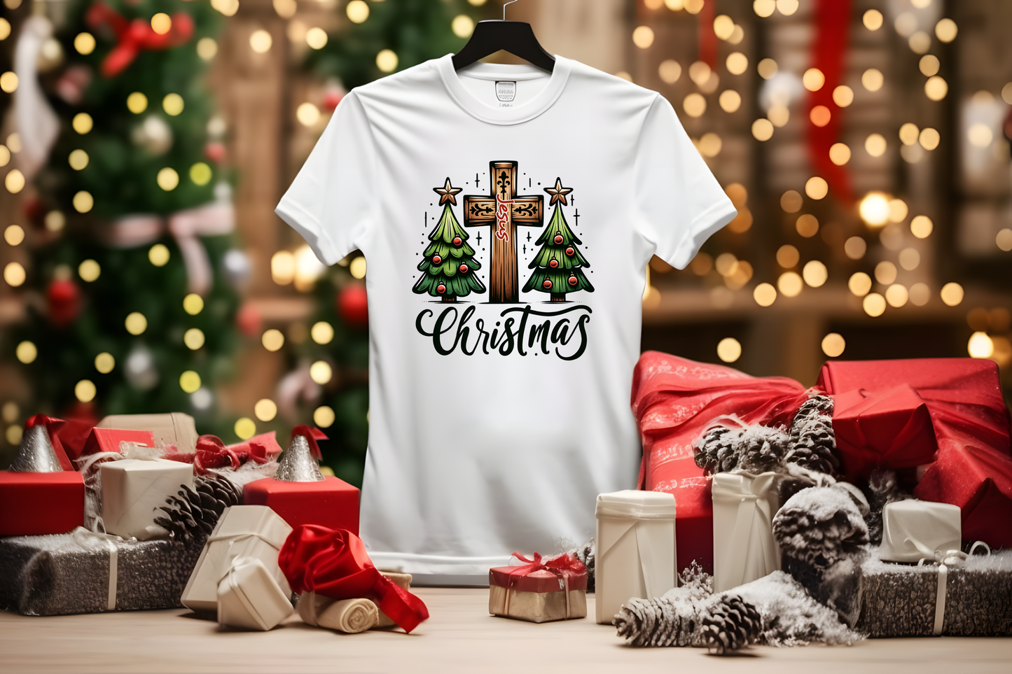 Cross and Trees Christmas T-Shirt